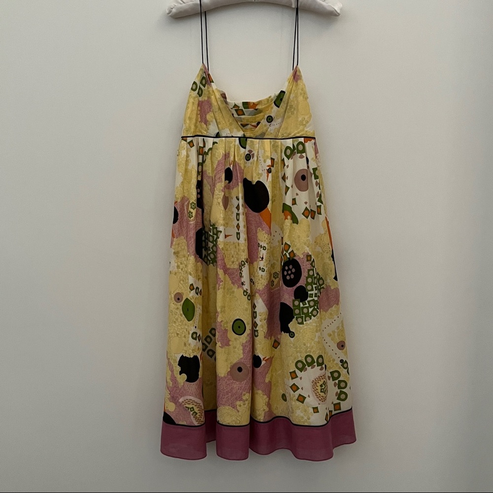 Vintage Catherine Malandrino Boho yellow floral voile dress, sz4, midi